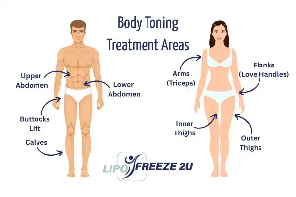 Graphic showing where you can have Body toning Treatment Chelsea on your body